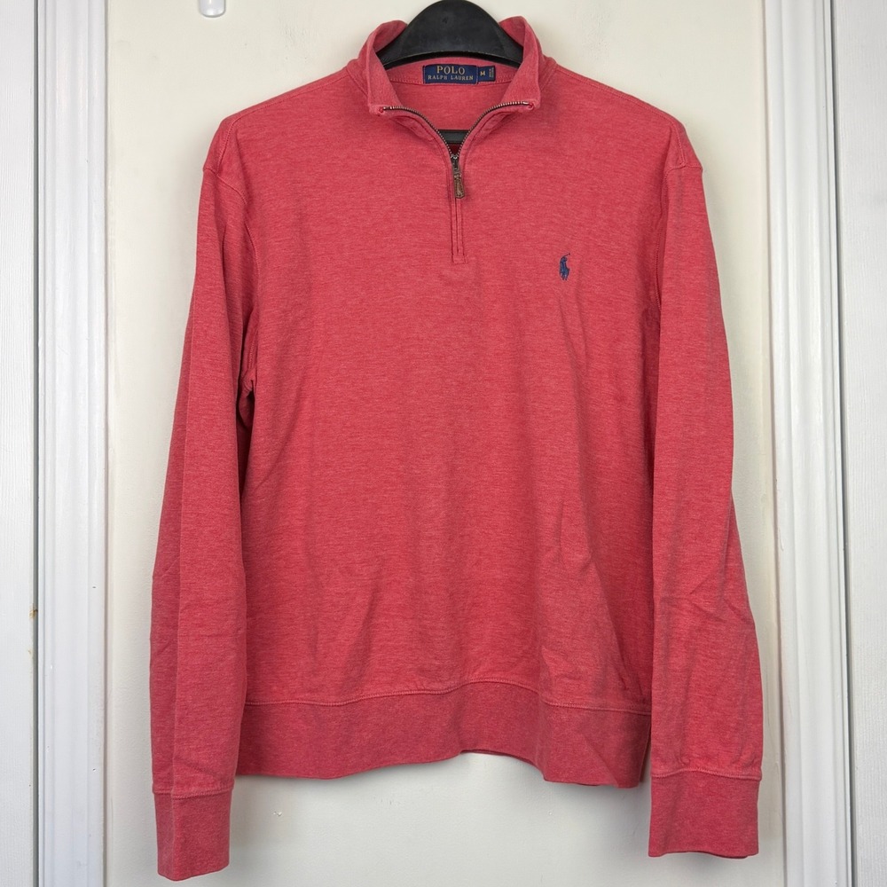 Polo Ralph Lauren QUARTER ZIP Mens M Cotton Viscose Pullover Red Heathered Pony - Picture 3 of 9